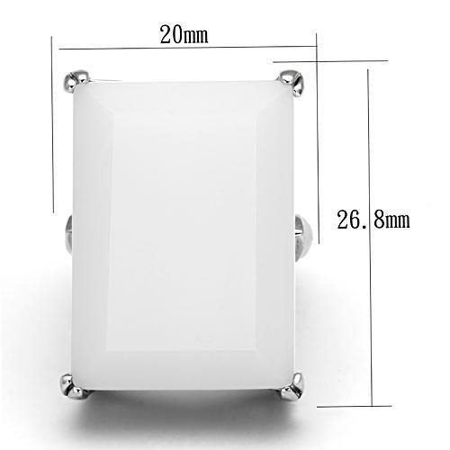 LOAS868 - Rhodium 925 Sterling Silver Ring with Synthetic Synthetic Glass in White - Joyeria Lady