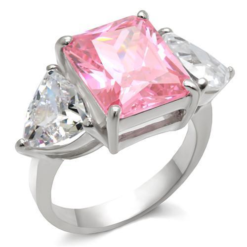 LOAS869 - High-Polished 925 Sterling Silver Ring with AAA Grade CZ  in Rose - Joyeria Lady