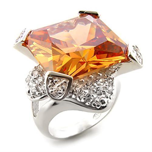 LOAS870 - High-Polished 925 Sterling Silver Ring with AAA Grade CZ  in Champagne - Joyeria Lady