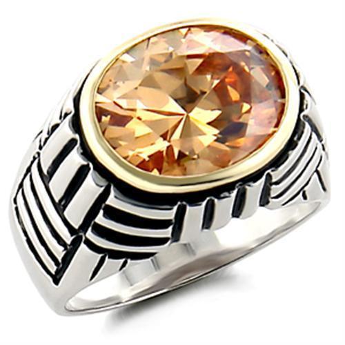 LOAS872 - Reverse Two-Tone 925 Sterling Silver Ring with AAA Grade CZ  in Champagne - Joyeria Lady