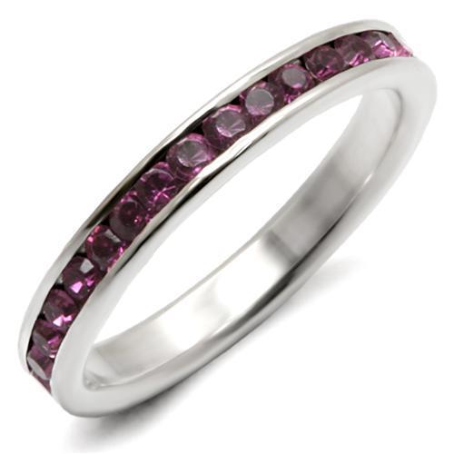 LOAS915 - High-Polished 925 Sterling Silver Ring with Top Grade Crystal  in Amethyst - Joyeria Lady