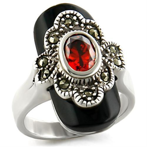 LOAS935 - Antique Tone 925 Sterling Silver Ring with AAA Grade CZ  in Garnet - Joyeria Lady