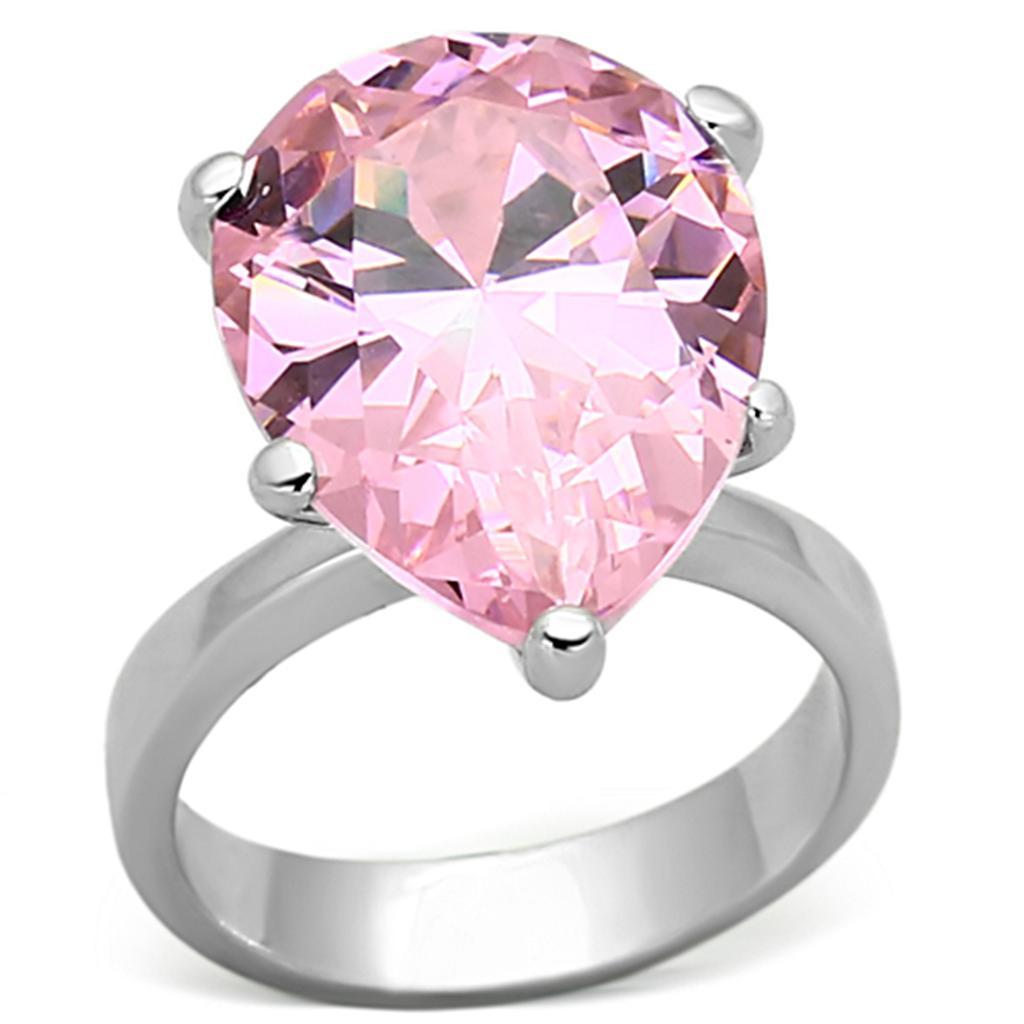 LOAS948 - Rhodium 925 Sterling Silver Ring with AAA Grade CZ  in Rose - Joyeria Lady