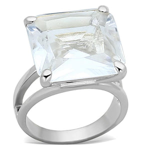 LOAS949 - Silver 925 Sterling Silver Ring with Synthetic Synthetic Glass in Clear - Joyeria Lady