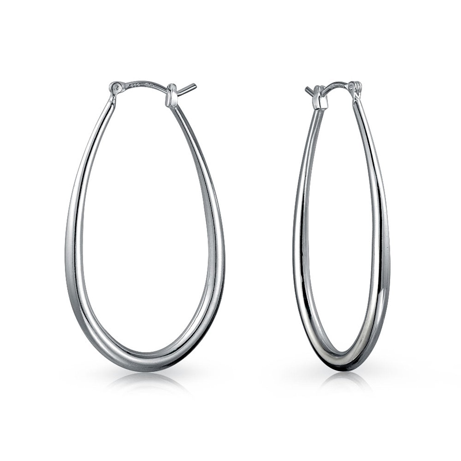 Oval Hoop Earrings 925 Sterling Silver Hinged Notched Post 2 Inch - Joyeria Lady