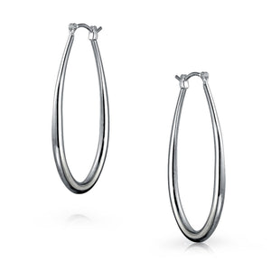 Oval Hoop Earrings 925 Sterling Silver Hinged Notched Post 2 Inch