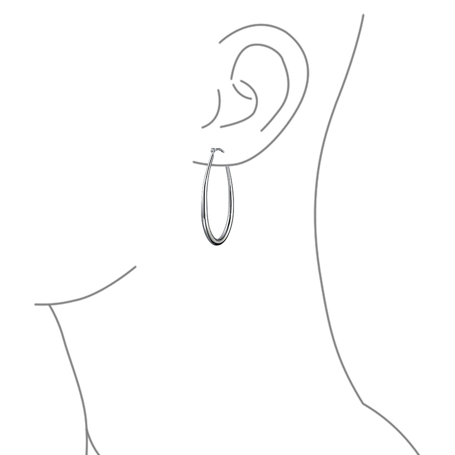 Oval Hoop Earrings 925 Sterling Silver Hinged Notched Post 2 Inch - Joyeria Lady