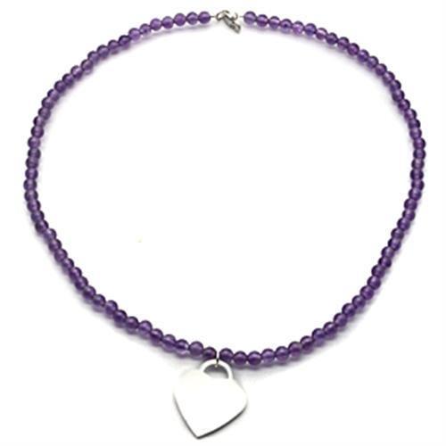LOS029 Silver 925 Sterling Silver Necklace with Synthetic in Amethyst - Joyeria Lady