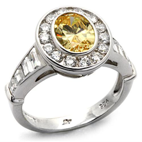 LOS031 - Rhodium 925 Sterling Silver Ring with AAA Grade CZ  in Topaz - Joyeria Lady