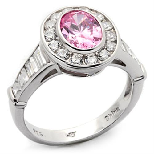 LOS044 - Rhodium 925 Sterling Silver Ring with AAA Grade CZ  in Rose - Joyeria Lady