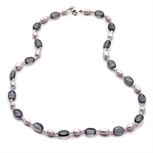 LOS066 Silver 925 Sterling Silver Necklace with Synthetic in Amethyst - Joyeria Lady
