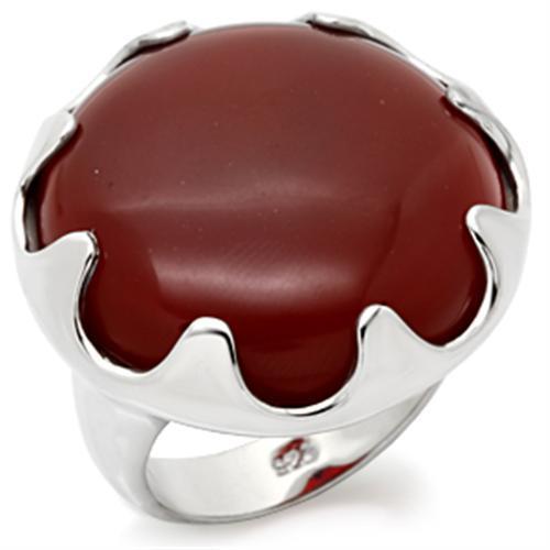 LOS085 - High-Polished 925 Sterling Silver Ring with Semi-Precious Agate in Ruby - Joyeria Lady