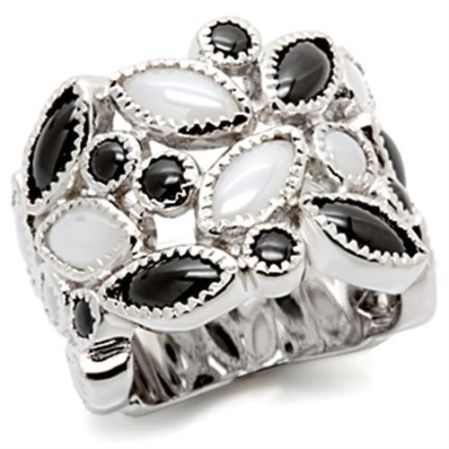 LOS113 - Rhodium 925 Sterling Silver Ring with Milky CZ  in Multi Color - Joyeria Lady