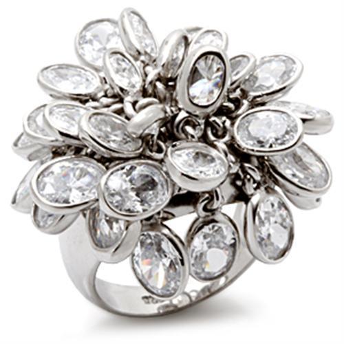 LOS114 - Rhodium 925 Sterling Silver Ring with AAA Grade CZ  in Clear - Joyeria Lady