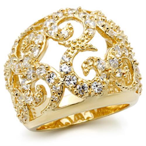 LOS118 - Gold 925 Sterling Silver Ring with AAA Grade CZ  in Clear - Joyeria Lady