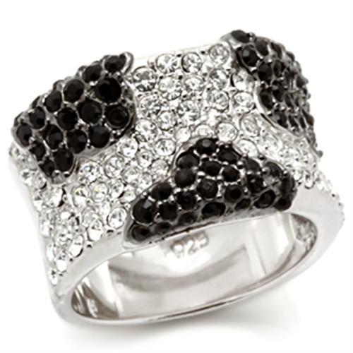 LOS121 - Rhodium + Ruthenium 925 Sterling Silver Ring with Top Grade Crystal  in Jet - Joyeria Lady