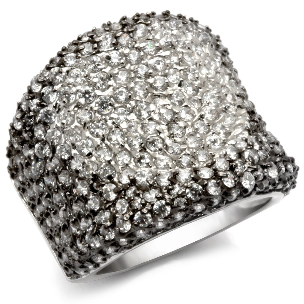 LOS122 - Rhodium + Ruthenium 925 Sterling Silver Ring with AAA Grade CZ  in Jet - Joyeria Lady