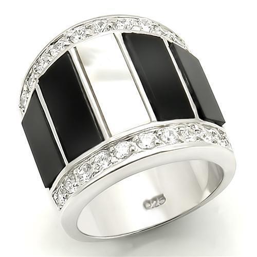 LOS154 - Rhodium 925 Sterling Silver Ring with Semi-Precious Agate in Multi Color - Joyeria Lady