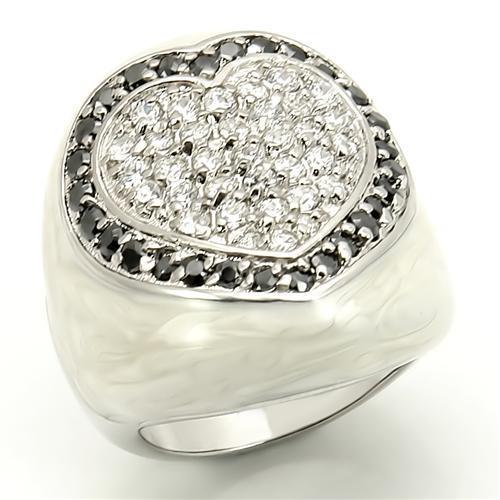 LOS167 - Rhodium 925 Sterling Silver Ring with AAA Grade CZ  in Jet - Joyeria Lady