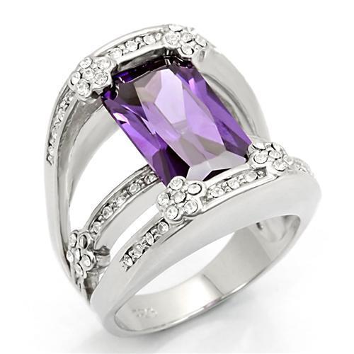 LOS187 - Rhodium 925 Sterling Silver Ring with AAA Grade CZ  in Amethyst - Joyeria Lady