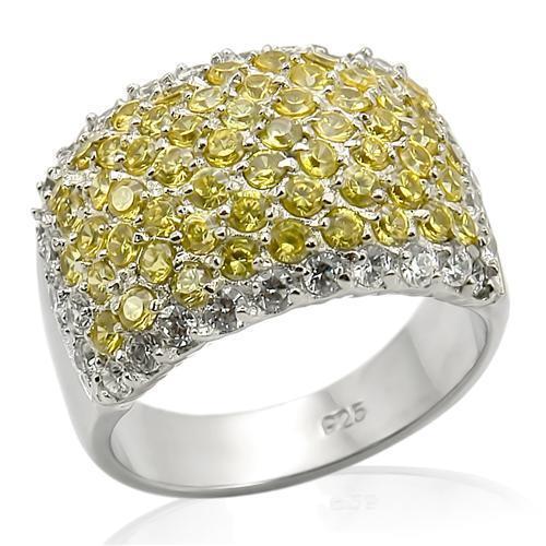 LOS204 - Rhodium 925 Sterling Silver Ring with AAA Grade CZ  in Topaz - Joyeria Lady