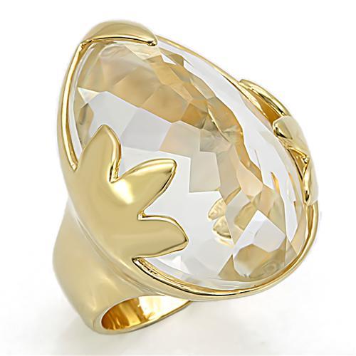 LOS206 - Gold 925 Sterling Silver Ring with Genuine Stone  in Clear - Joyeria Lady