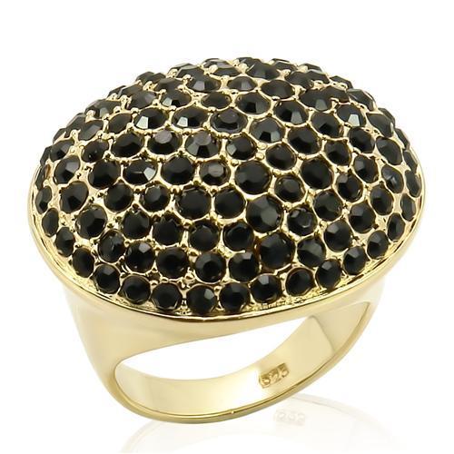 LOS207 - Gold 925 Sterling Silver Ring with Top Grade Crystal  in Jet - Joyeria Lady