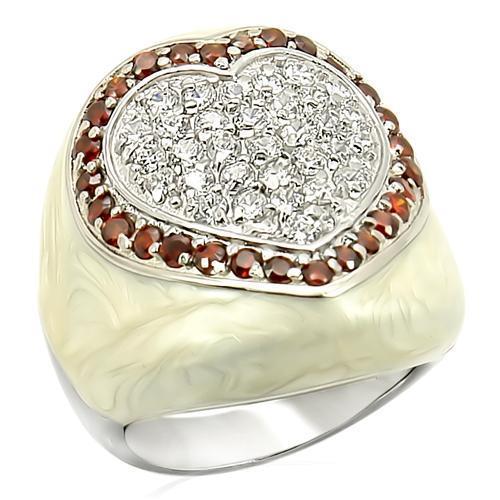 LOS211 - Rhodium 925 Sterling Silver Ring with AAA Grade CZ  in Garnet - Joyeria Lady
