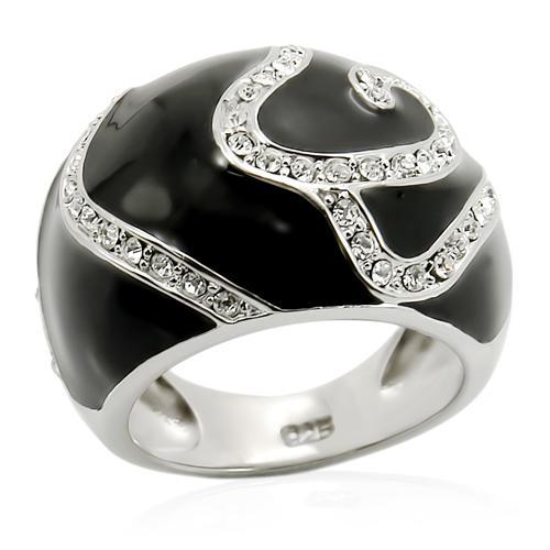 LOS212 - Rhodium 925 Sterling Silver Ring with Top Grade Crystal  in Clear - Joyeria Lady
