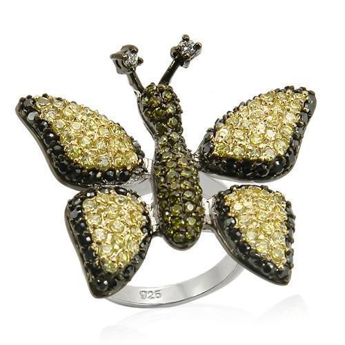 LOS213 - Rhodium+Gold+ Ruthenium 925 Sterling Silver Ring with AAA Grade CZ  in Multi Color - Joyeria Lady