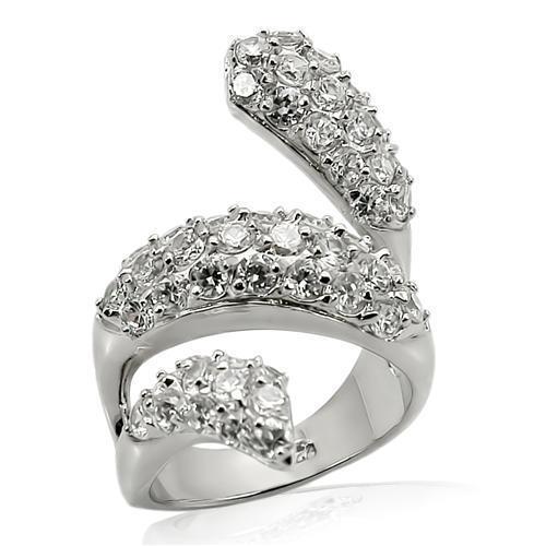 LOS219 - Rhodium 925 Sterling Silver Ring with AAA Grade CZ  in Clear - Joyeria Lady
