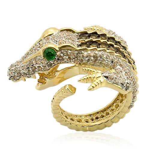 LOS225 - Rhodium+Gold+ Ruthenium 925 Sterling Silver Ring with Synthetic Synthetic Glass in Emerald - Joyeria Lady