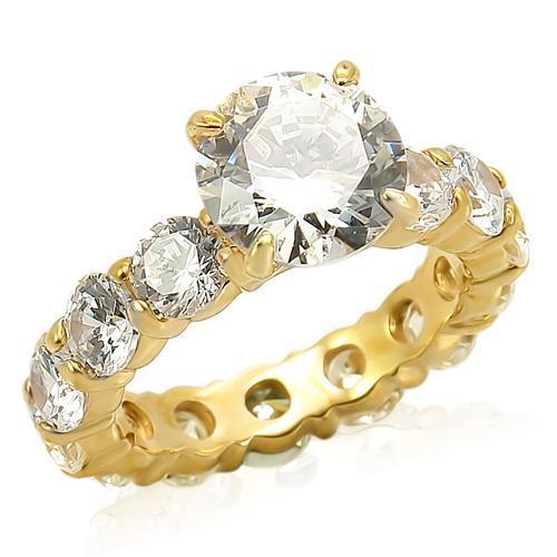 LOS243 - Gold 925 Sterling Silver Ring with AAA Grade CZ  in Clear - Joyeria Lady