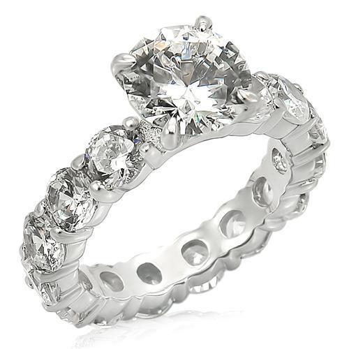 LOS244 - Rhodium 925 Sterling Silver Ring with AAA Grade CZ  in Clear - Joyeria Lady