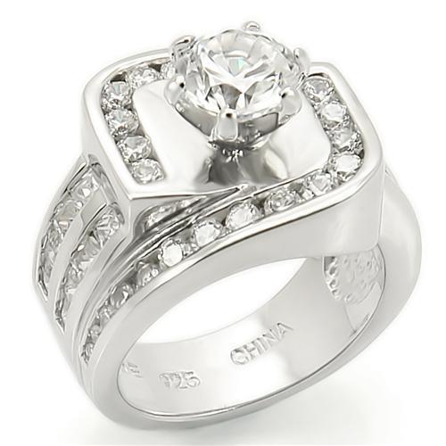 LOS265 - Rhodium 925 Sterling Silver Ring with AAA Grade CZ  in Clear - Joyeria Lady