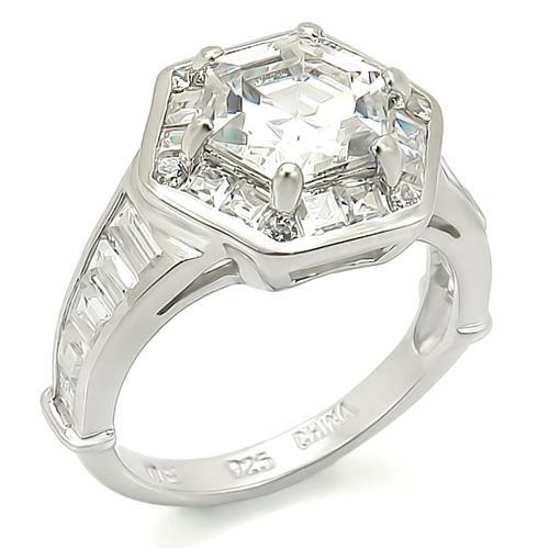 LOS266 - Rhodium 925 Sterling Silver Ring with AAA Grade CZ  in Clear - Joyeria Lady