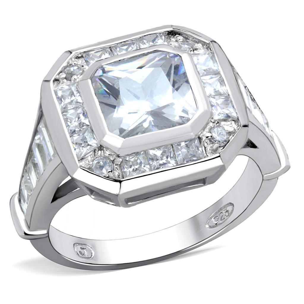 LOS267 - Rhodium 925 Sterling Silver Ring with AAA Grade CZ  in Clear - Joyeria Lady
