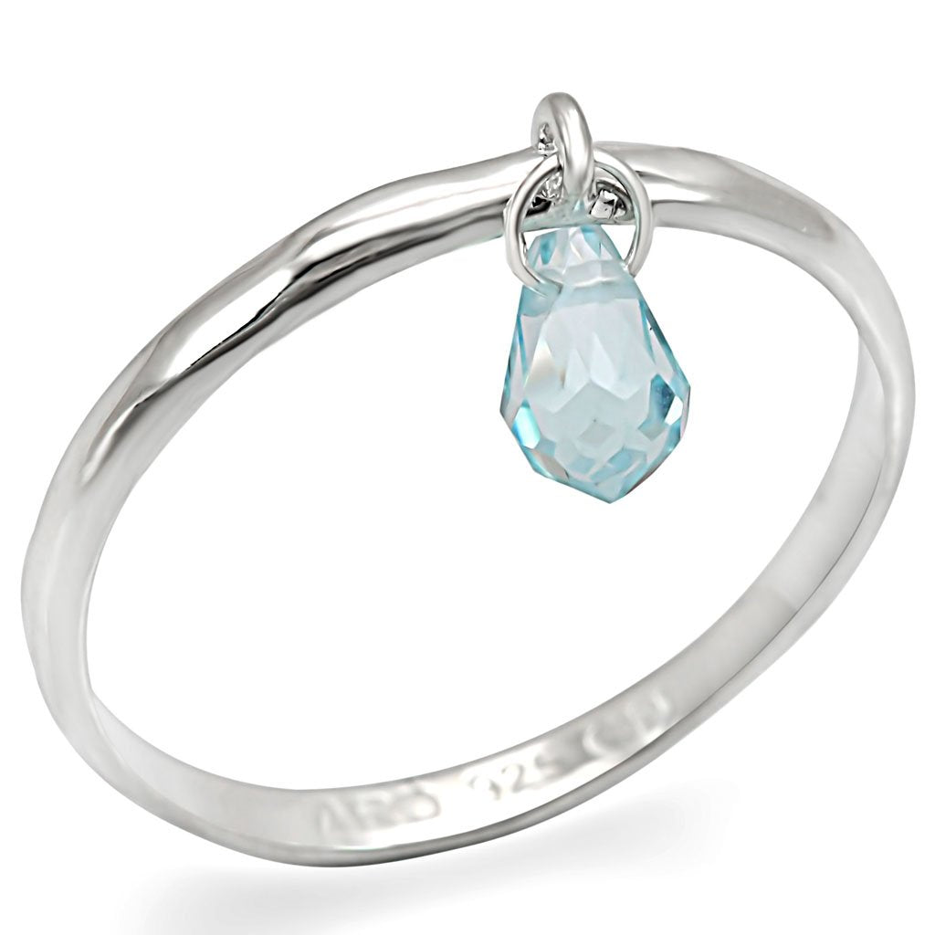 LOS268 - Silver 925 Sterling Silver Ring with Genuine Stone  in Sea Blue - Joyeria Lady