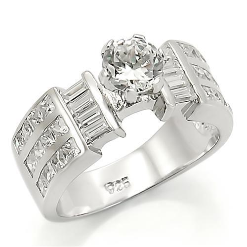 LOS280 - Rhodium 925 Sterling Silver Ring with AAA Grade CZ  in Clear - Joyeria Lady