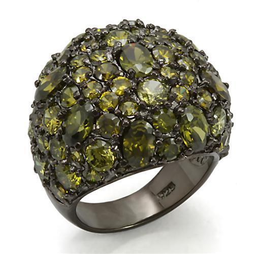 LOS291 - Ruthenium 925 Sterling Silver Ring with AAA Grade CZ  in Olivine color - Joyeria Lady