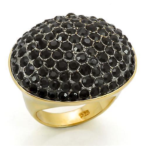 LOS300 - Gold+Ruthenium 925 Sterling Silver Ring with Top Grade Crystal  in Jet - Joyeria Lady