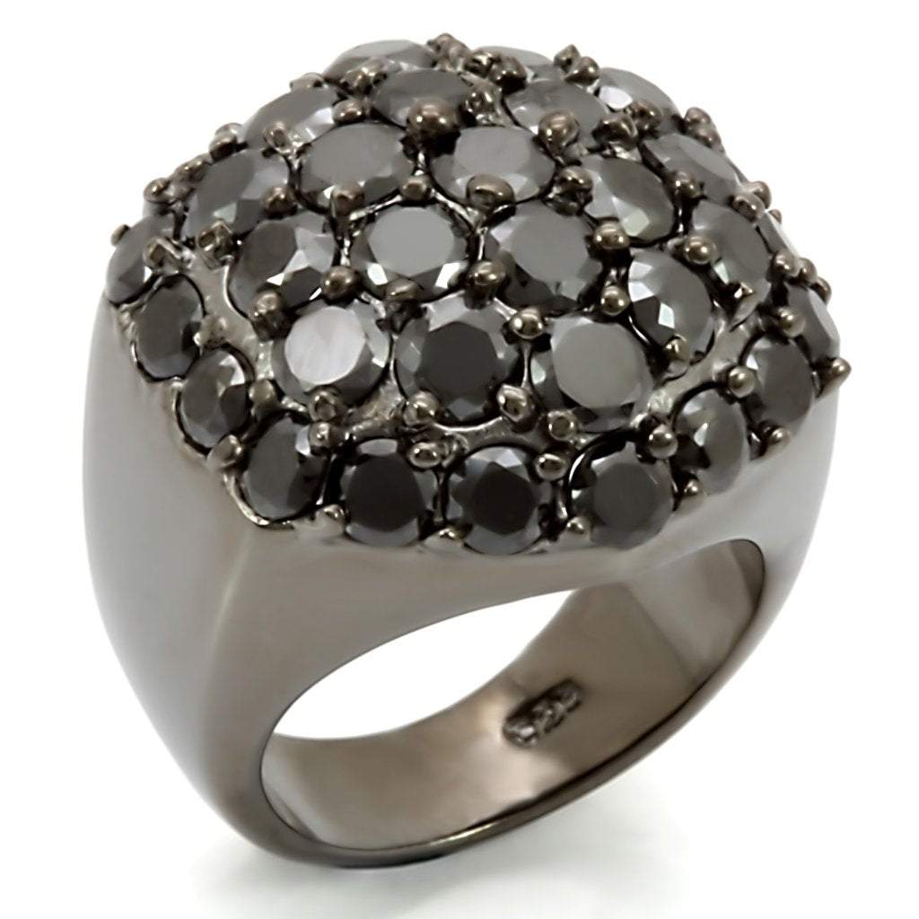 LOS302 - Ruthenium 925 Sterling Silver Ring with AAA Grade CZ  in Jet - Joyeria Lady