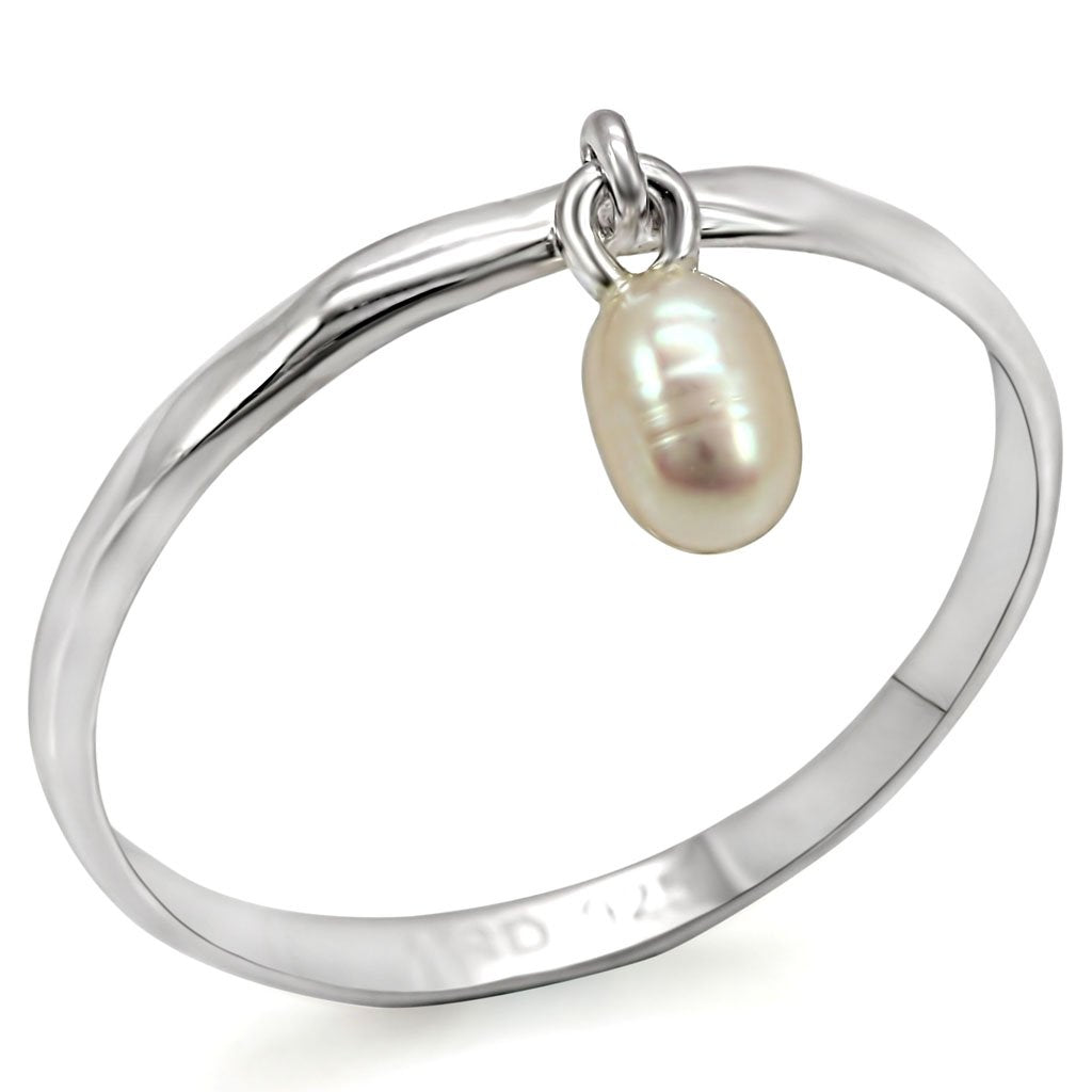 LOS317 - Silver 925 Sterling Silver Ring with Semi-Precious Pearl in White - Joyeria Lady