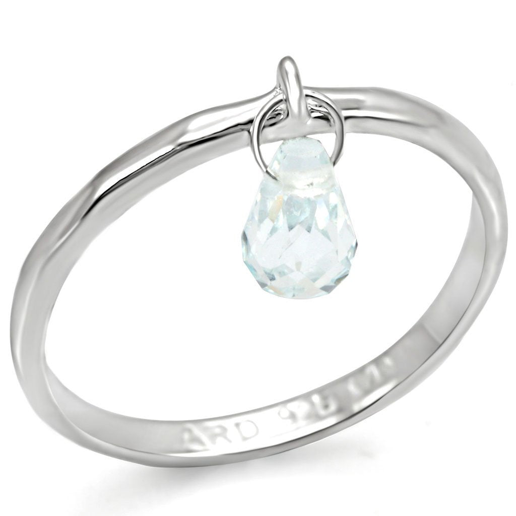 LOS318 - Silver 925 Sterling Silver Ring with Genuine Stone  in Aquamarine - Joyeria Lady