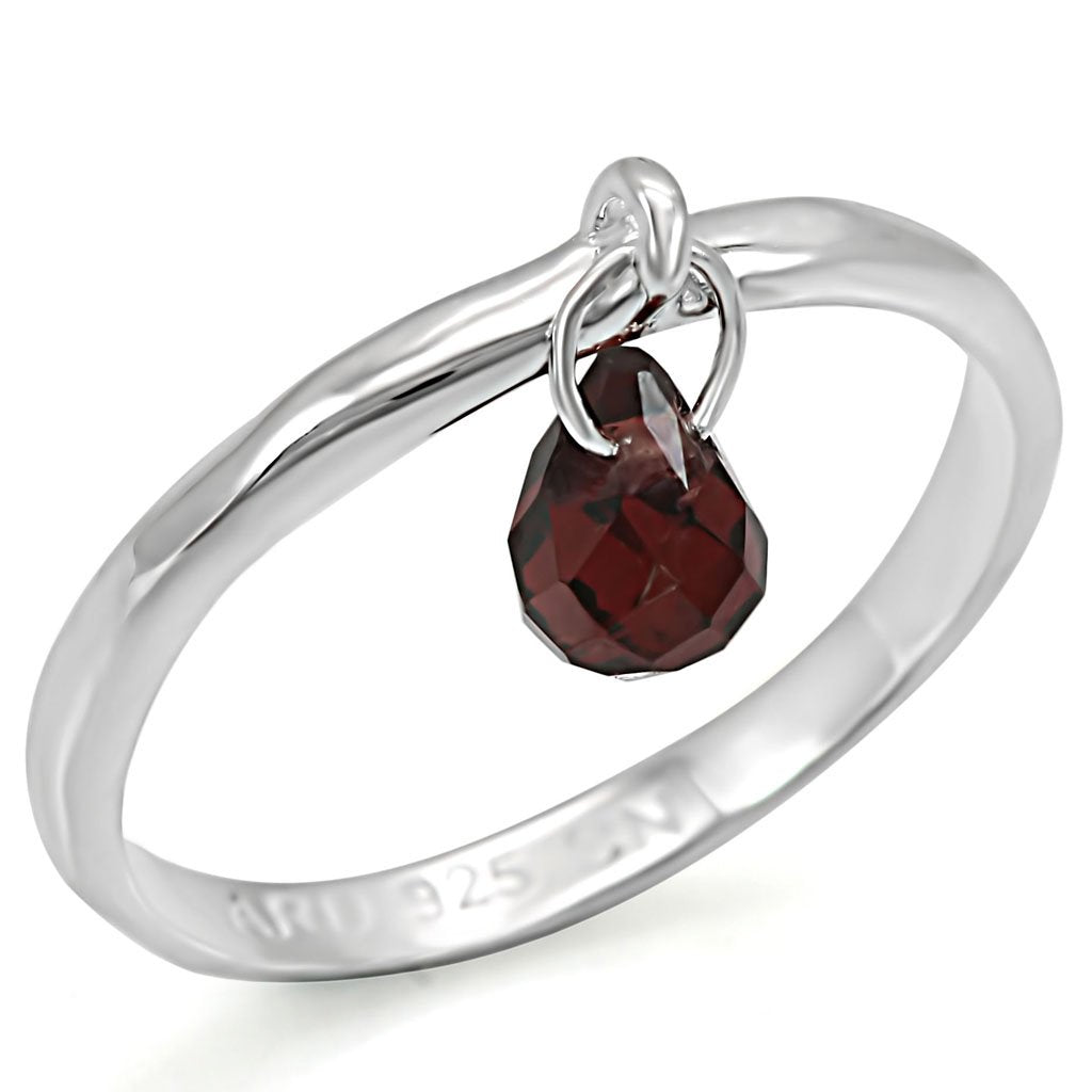 LOS320 - Silver 925 Sterling Silver Ring with Genuine Stone  in Garnet - Joyeria Lady