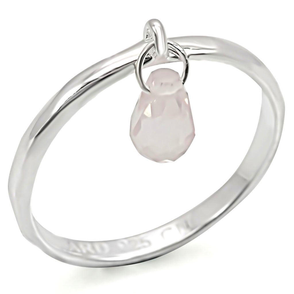 LOS323 - Silver 925 Sterling Silver Ring with Genuine Stone  in Light Rose - Joyeria Lady
