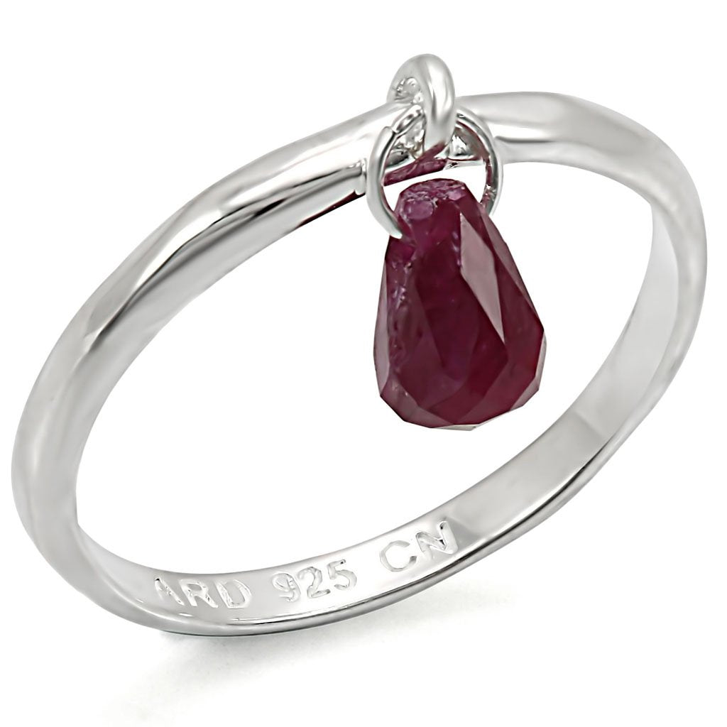 LOS324 - Silver 925 Sterling Silver Ring with Genuine Stone  in Ruby - Joyeria Lady