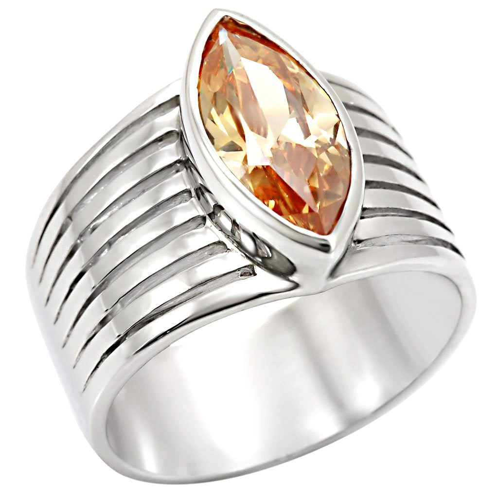 LOS373 - Rhodium 925 Sterling Silver Ring with AAA Grade CZ  in Champagne - Joyeria Lady