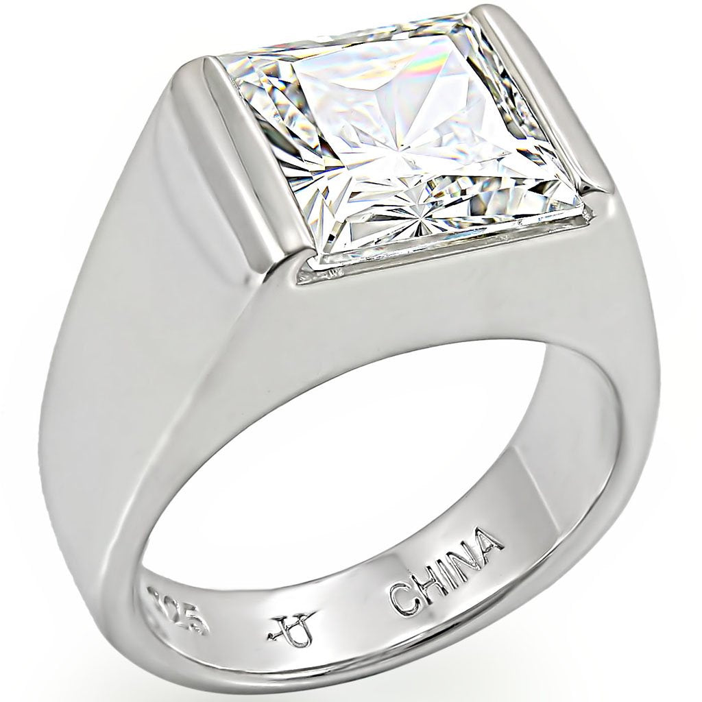 LOS374 - Rhodium 925 Sterling Silver Ring with AAA Grade CZ  in Clear - Joyeria Lady
