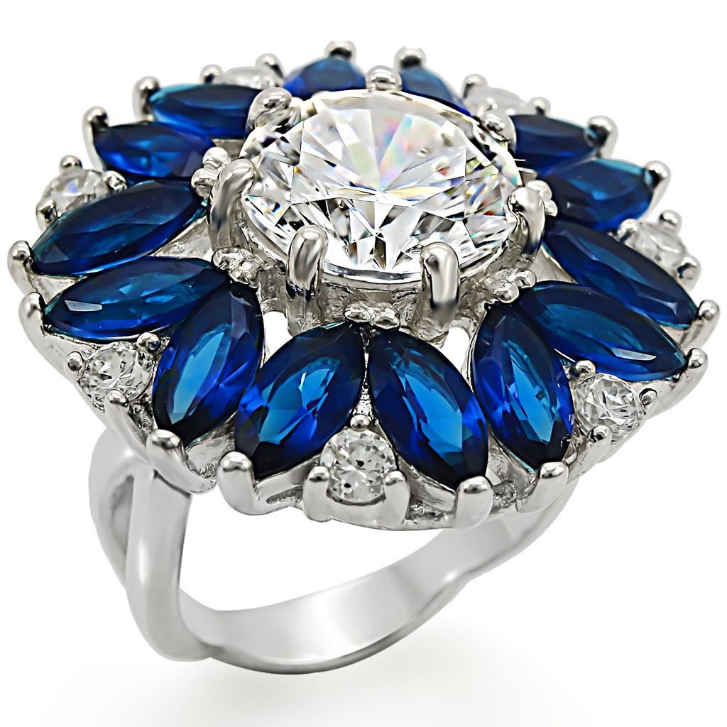 LOS386 - High-Polished 925 Sterling Silver Ring with AAA Grade CZ  in Clear - Joyeria Lady